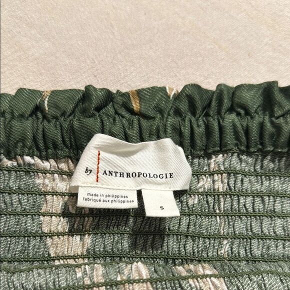 Anthropologie Olive Green Tropical Leaf Balloon Leg Smocked Sleeveless Jumper - Picture 14 of 16